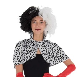  Black & White Messy Permed Curls Hair Cruella Halloween Wig Party Fancy Dress