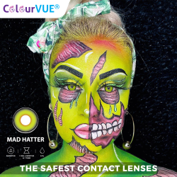 ColourVUE 1 Day Use Mad Hatter Green Yellow Crazy Halloween Coloured Contact Lenses