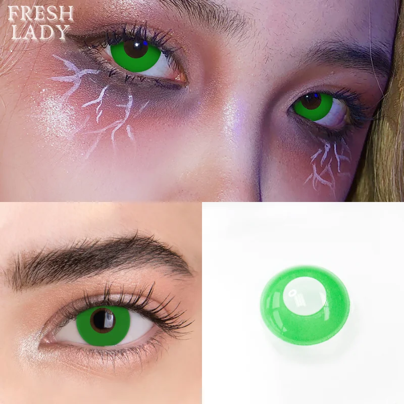 Emerald Green Block Halloween Crazy Contact Lenses