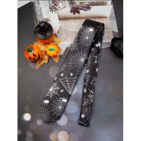 Halloween Fancy Dress Gothic Emu Black & White Spiderweb Cobwebs Webs Skinny Tie