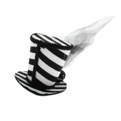 Black White Striped Top Hat Halloween Fascinator Hair Clip Skull Rose & Veil