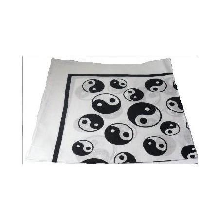 Bandana Yin Yang noir et blanc (base blanche) 100 % coton